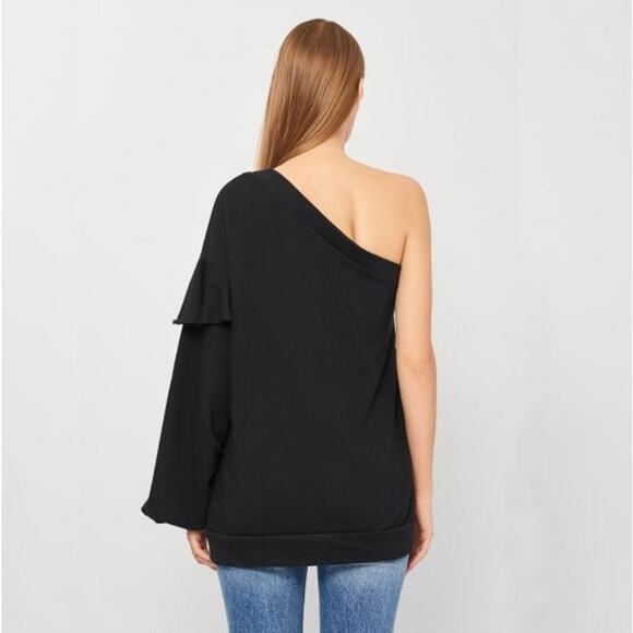 2/$30 ZARA One Shoulder Jumper Sweater Small Black Ruffle Balloon Sleeve #6152 - Picture 10 of 16